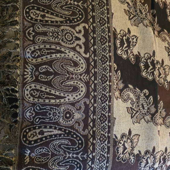 Accessory Street Multicolored Metallic Gold/Brown Long Fringed Scarf - Picture 6 of 10